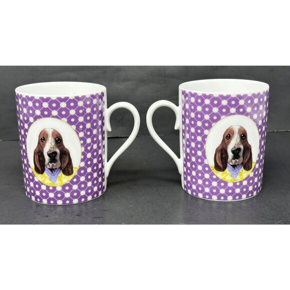 MEDARD DE NOBLAT UNE VIE DE CHIEN Basset Hound Mugs Cups 8 oz Set of 2 Limoges - Picture 3 of 9